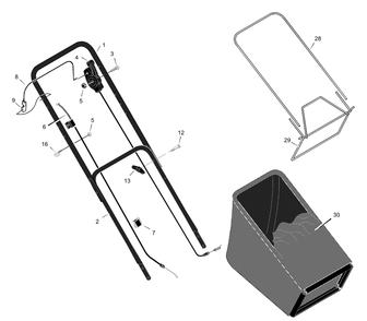 Handle And Bag Assembly Diagram and Parts List for 20606X30C 2001 Briggs and Stratton Lawn Mower